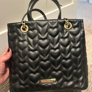 Betsey Johnson Black Quilted Heart and Skull Tote Bag